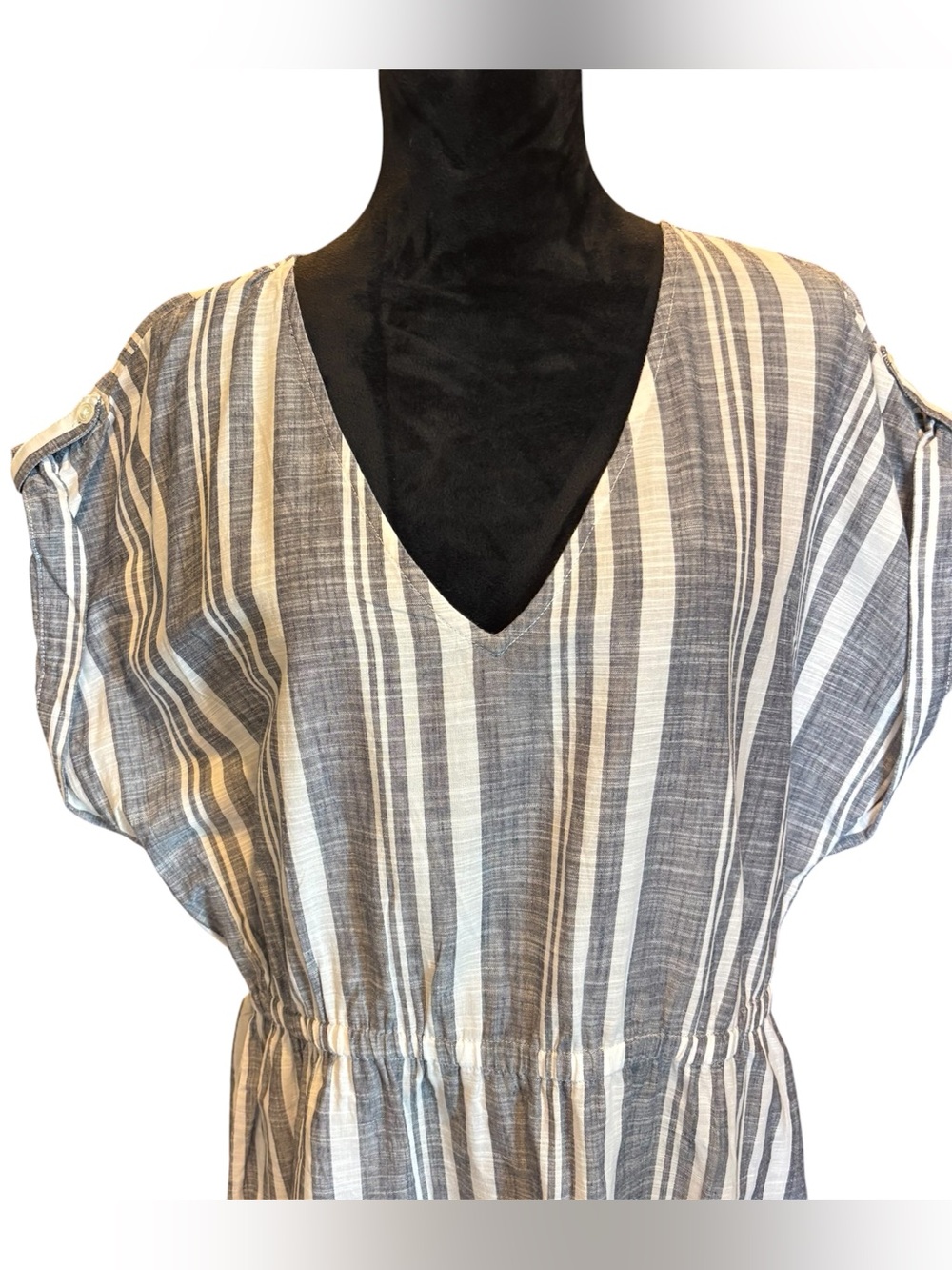 J Crew Factory Striped V-Neck PopOver Dress, XL, Casual Throw On, Day Dress - Picture 2 of 10